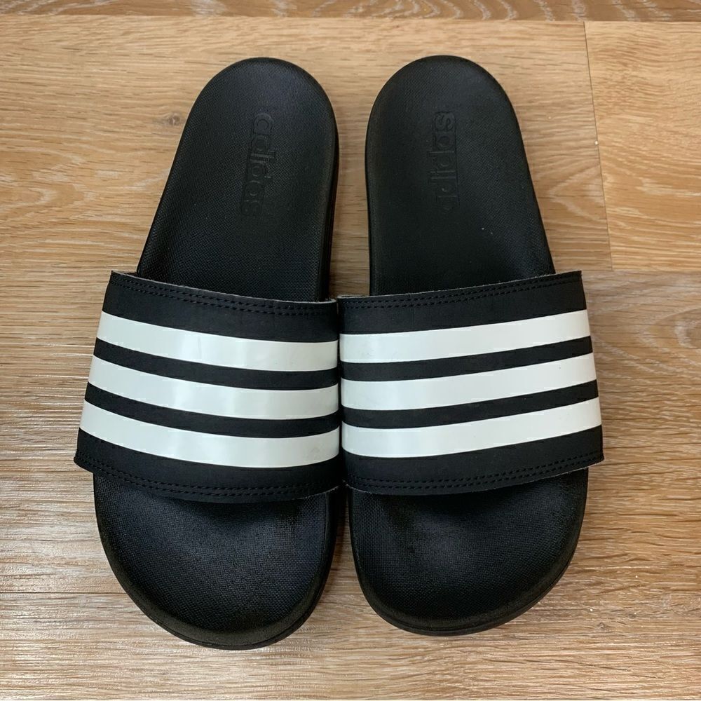 Adidas Women’s Black White Striped Slide Sandals, Size 8 - Picture 5 of 12